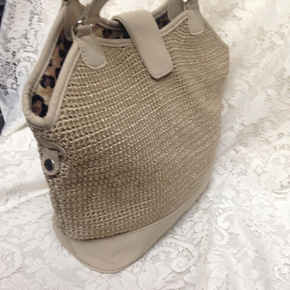 Beige Knitted wth Nylon Trim Handbag 11inx11inx4in
