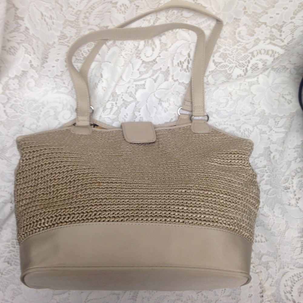 Beige Knitted wth Nylon Trim Handbag 11inx11inx4in