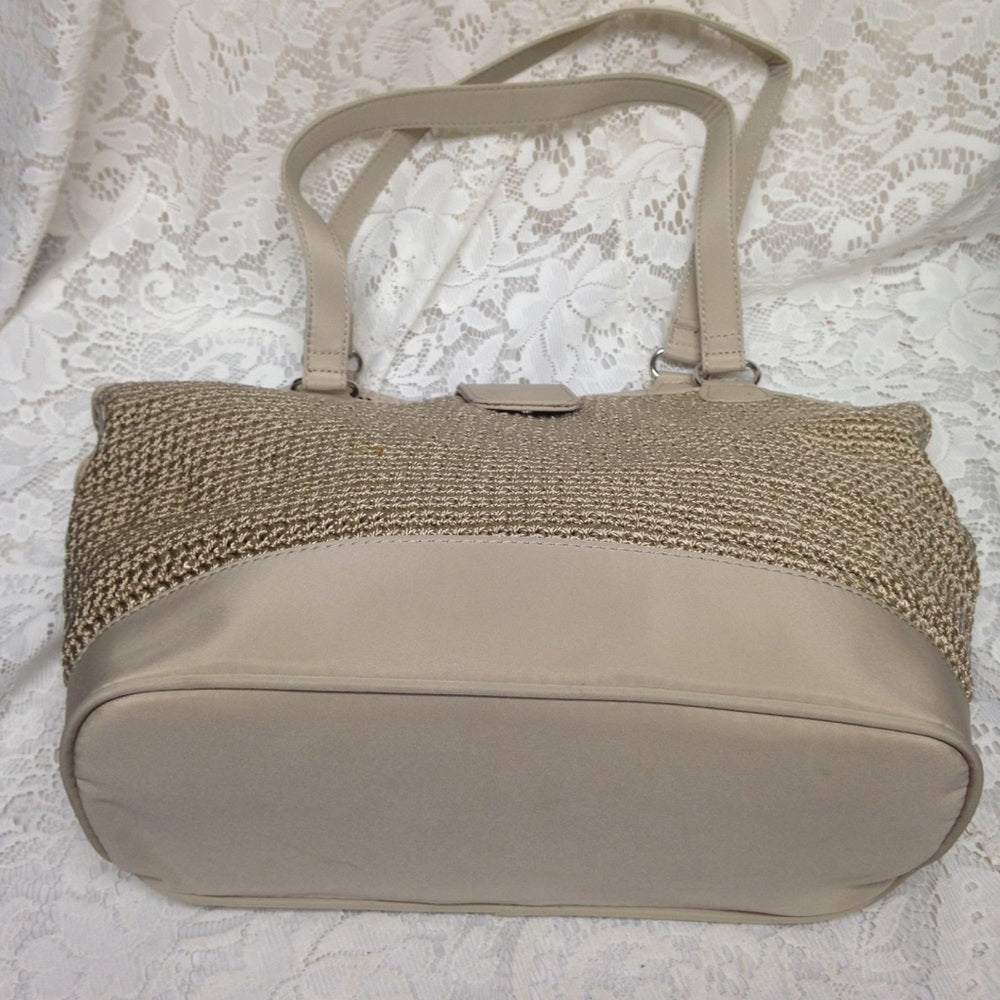 Beige Knitted wth Nylon Trim Handbag 11inx11inx4in