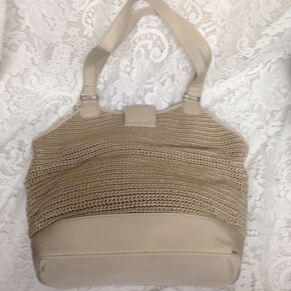 Beige Knitted wth Nylon Trim Handbag 11inx11inx4in