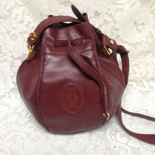 Cartier Burgundy Leather Drawstring Shoulder Bag