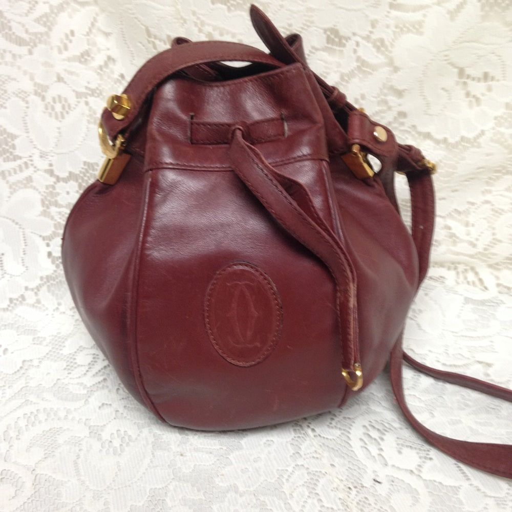 Cartier Burgundy Leather Drawstring Shoulder Bag