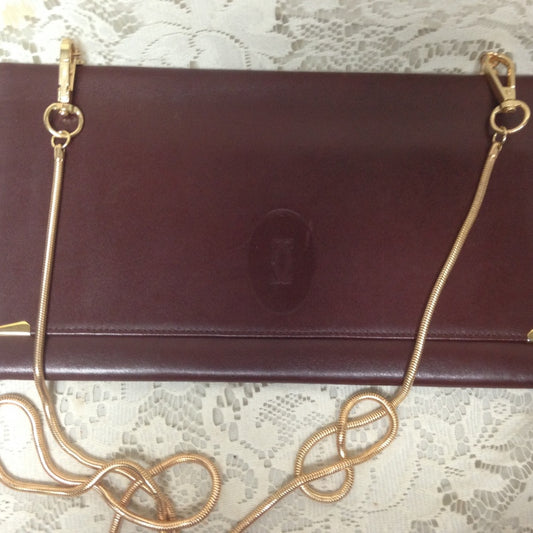 Cartier Burgundy Leather 2-way Clutch-Crossbody