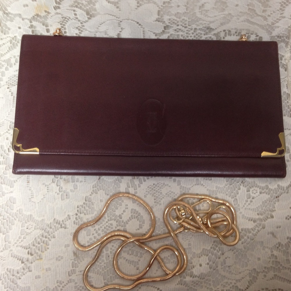 Cartier Burgundy Leather 2-way Clutch-Crossbody