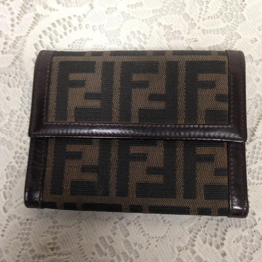 Fendi Italy, Zucca Pattern Compact Wallet 5inx4in