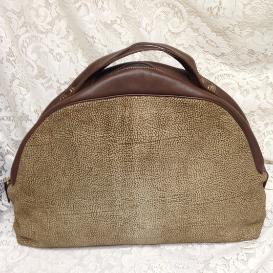 Borbonese Red Wall Quail Suede Leather Handbag(L)