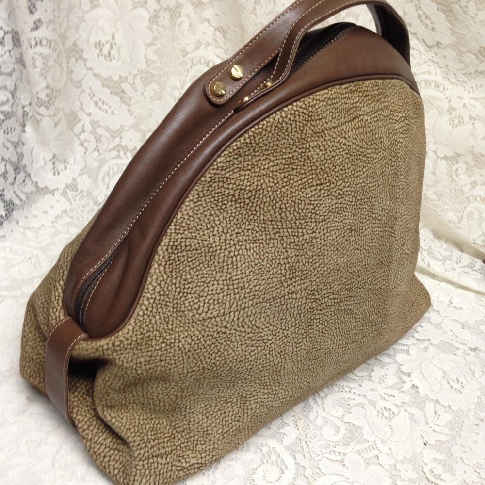 Borbonese Red Wall Quail Suede Leather Handbag(L)
