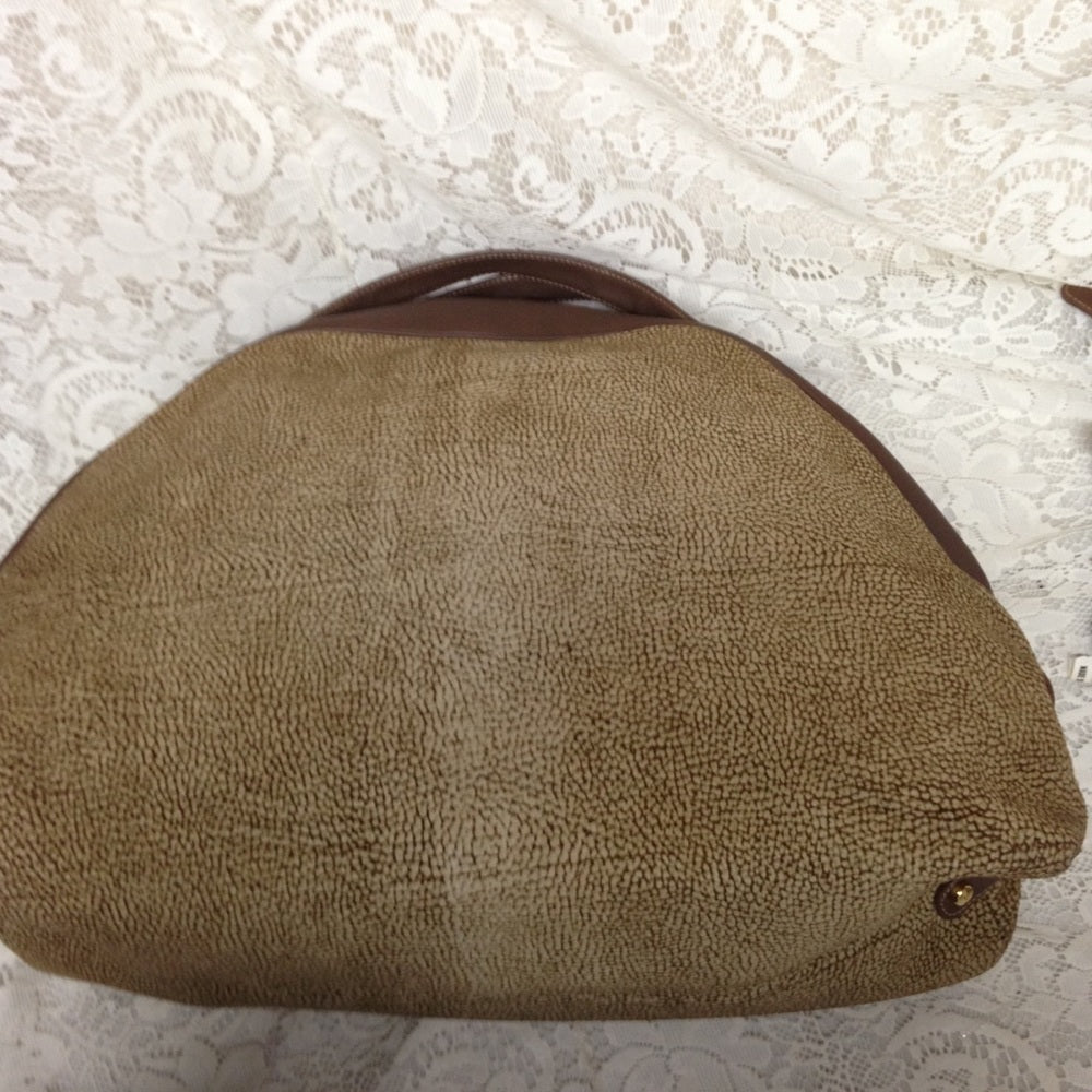 Borbonese Red Wall Quail Suede Leather Handbag(L)