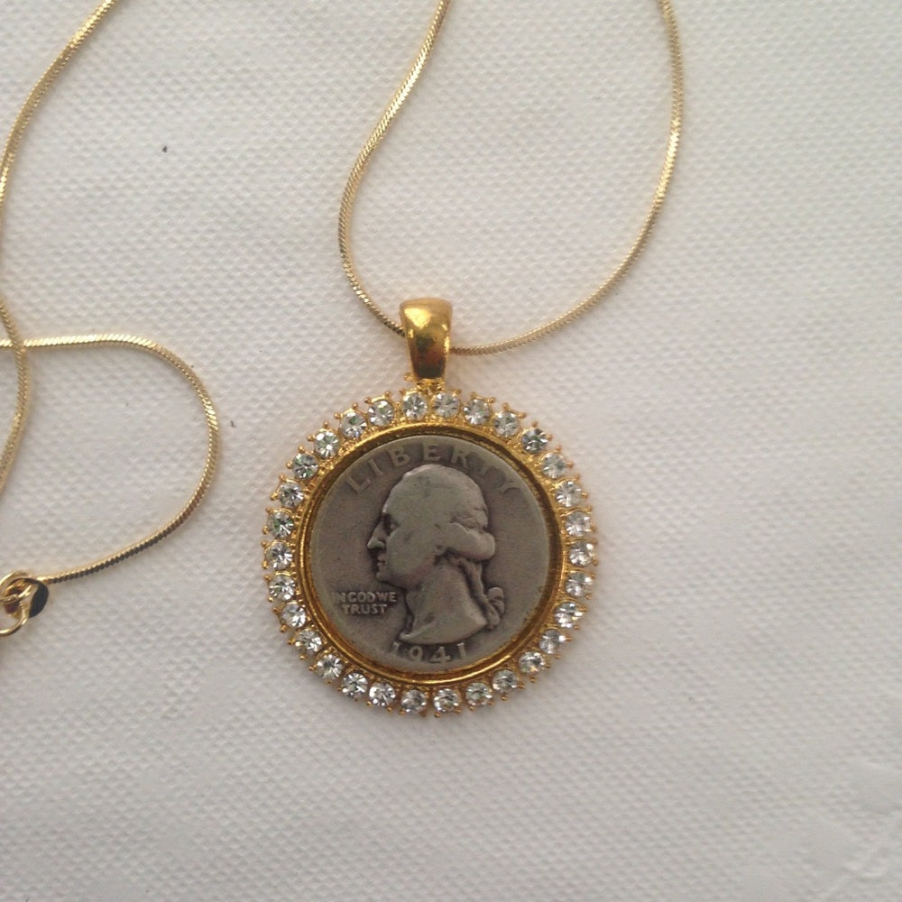 1941 Silver Quarter Dollar Coin, 18in GP Chain