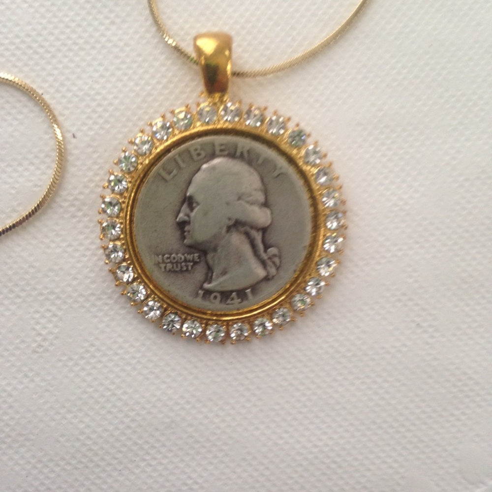 1941 Silver Quarter Dollar Coin, 18in GP Chain