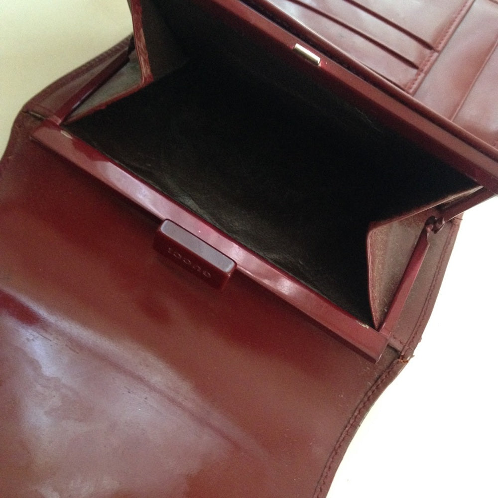 Authentic, Gucci Burgundy Enamel Trifold Wallet
