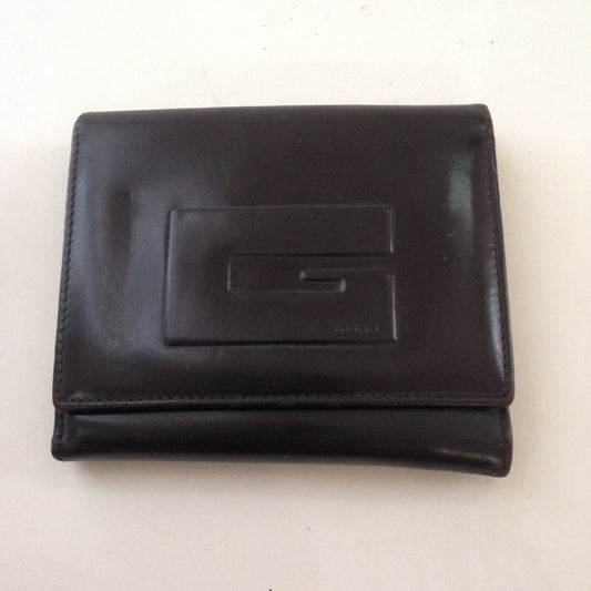 Authentic, Gucci Dark Brown Enamel Trifold Wallet