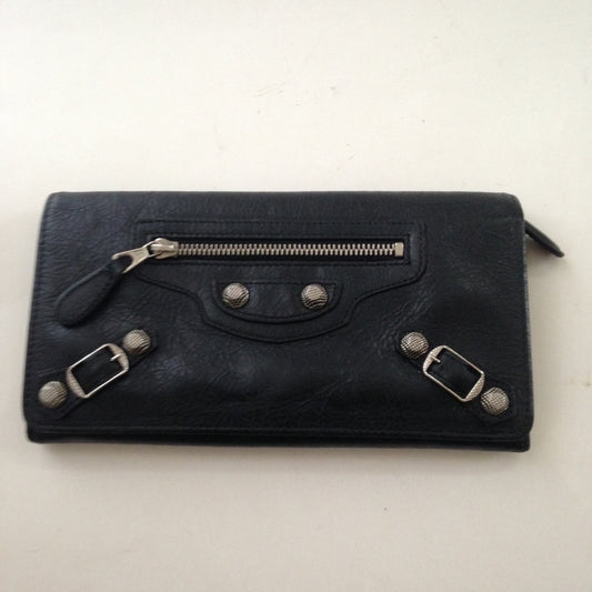 Balenciaga Black Silver Studded Leather Long Walle