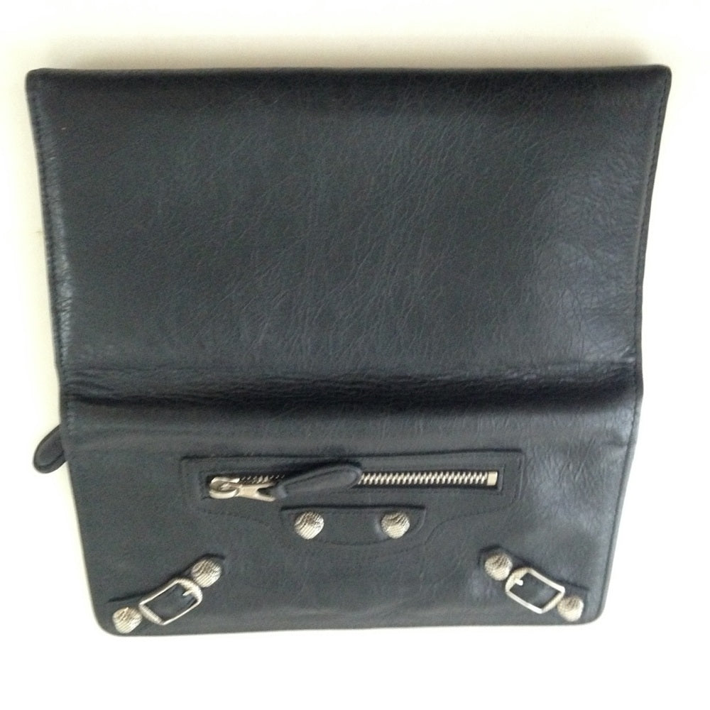 Balenciaga Black Silver Studded Leather Long Walle