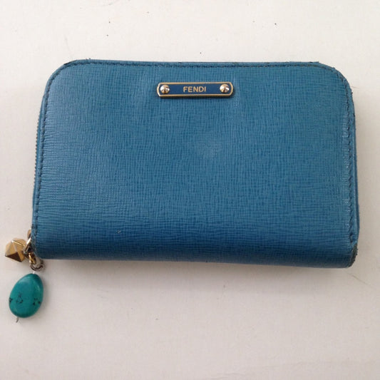 Fendi Aqua Blue Leather Zippy Compact Wallet