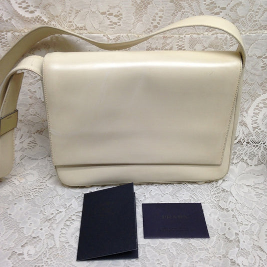 Prada Beige -Cream Leather Shoulder Bag- With Tag