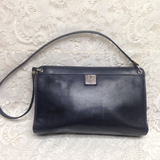 Vintage Christian Dior Black Leather Shoulder Bag