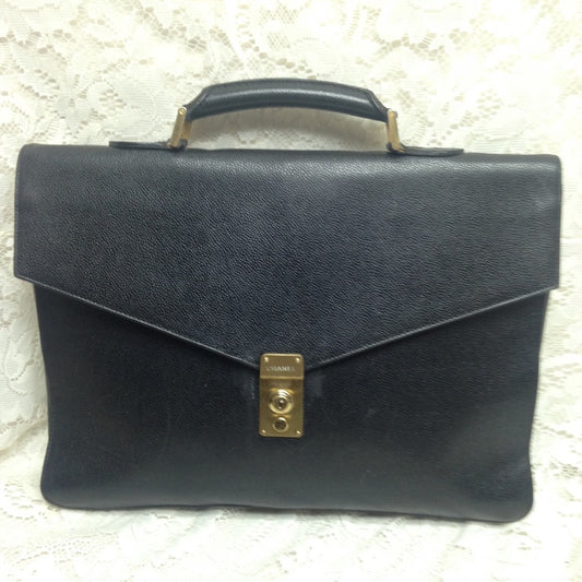 Authentic, Chanel Uni-sex Black Leather Briefcase