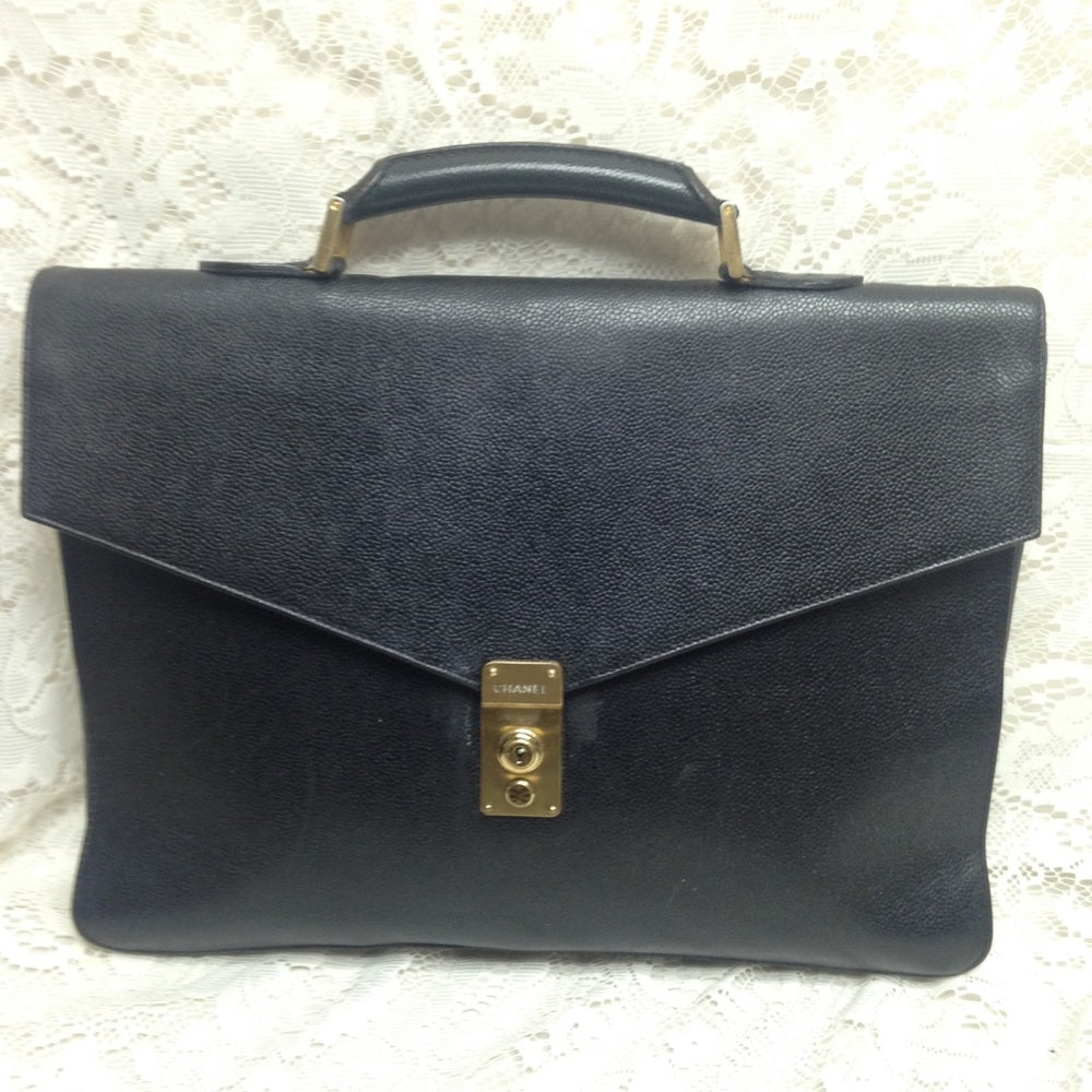 Authentic, Chanel Uni-sex Black Leather Briefcase