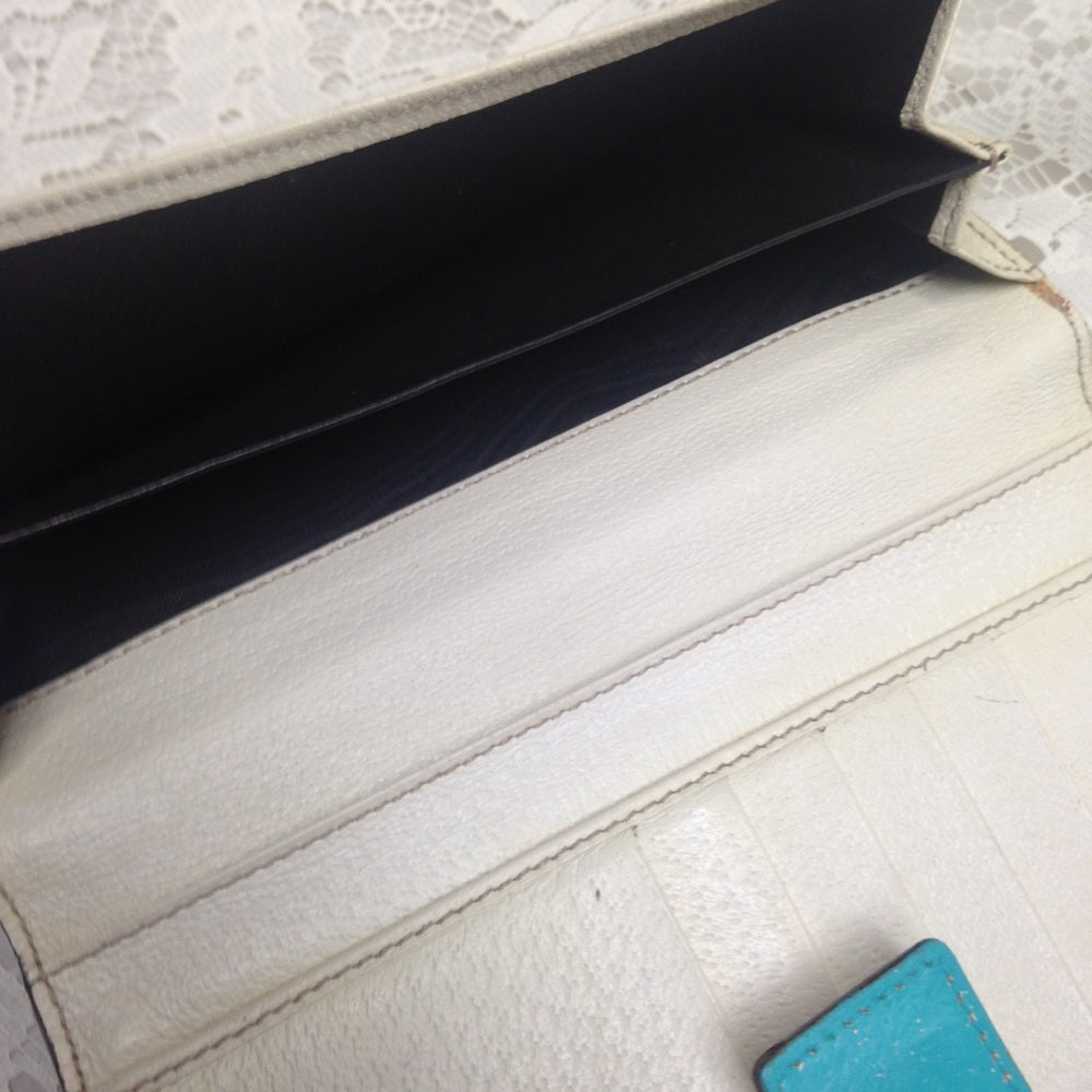 Gucci Brown Canvas -Teal Leather Trim Long Wallet