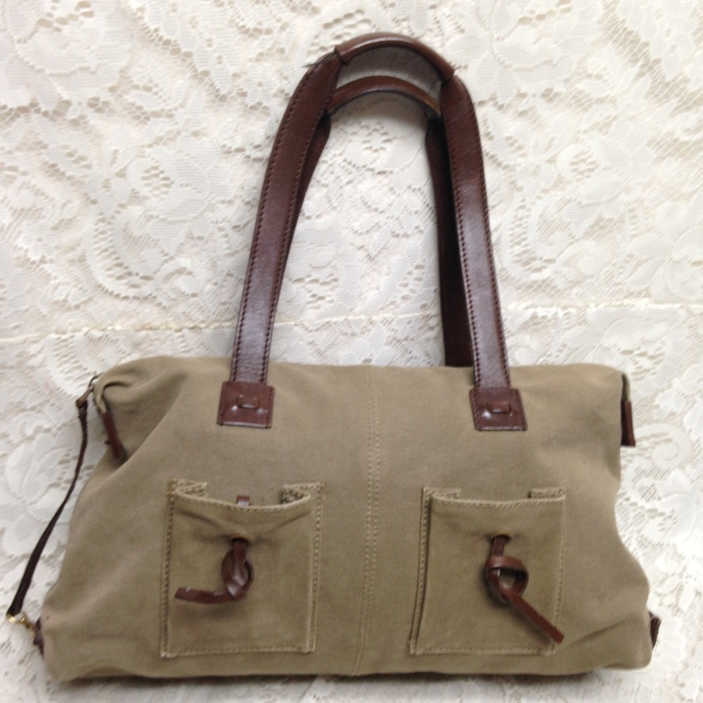 Vintage Gucci Khaki Canvas-Leather Shoulder Bag