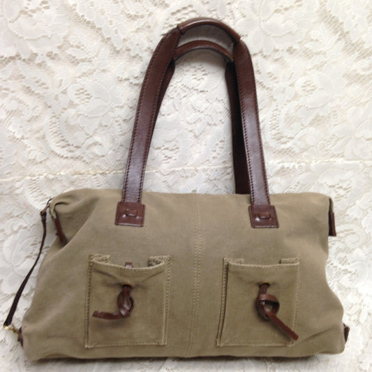 Vintage Gucci Khaki Canvas-Leather Shoulder Bag