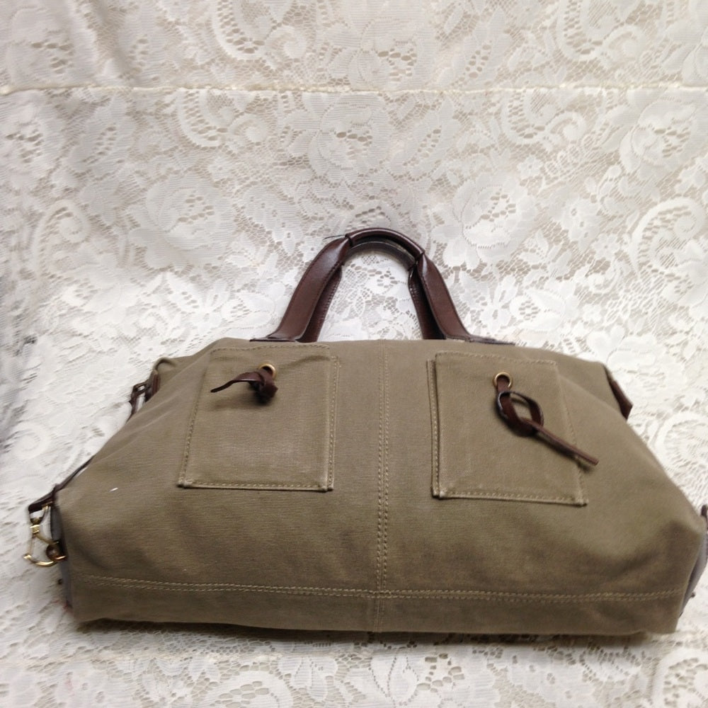 Vintage Gucci Khaki Canvas-Leather Shoulder Bag
