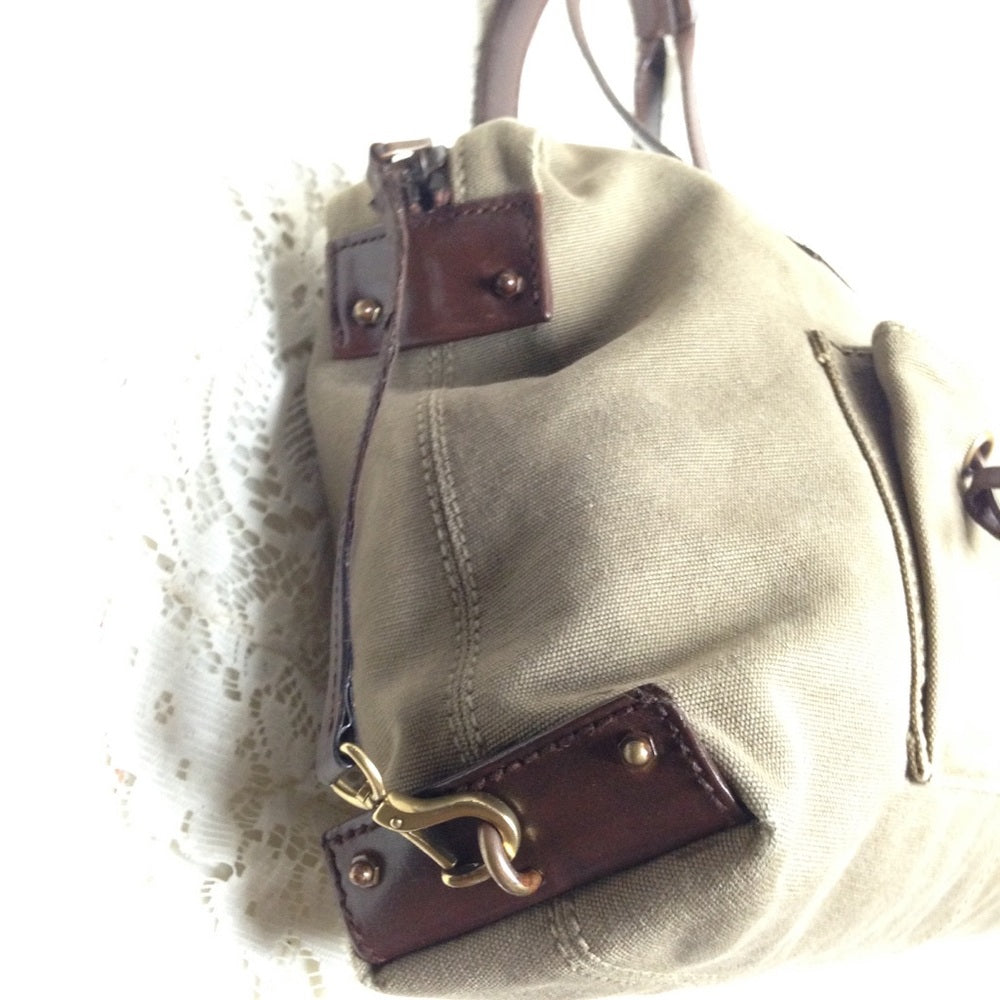 Vintage Gucci Khaki Canvas-Leather Shoulder Bag