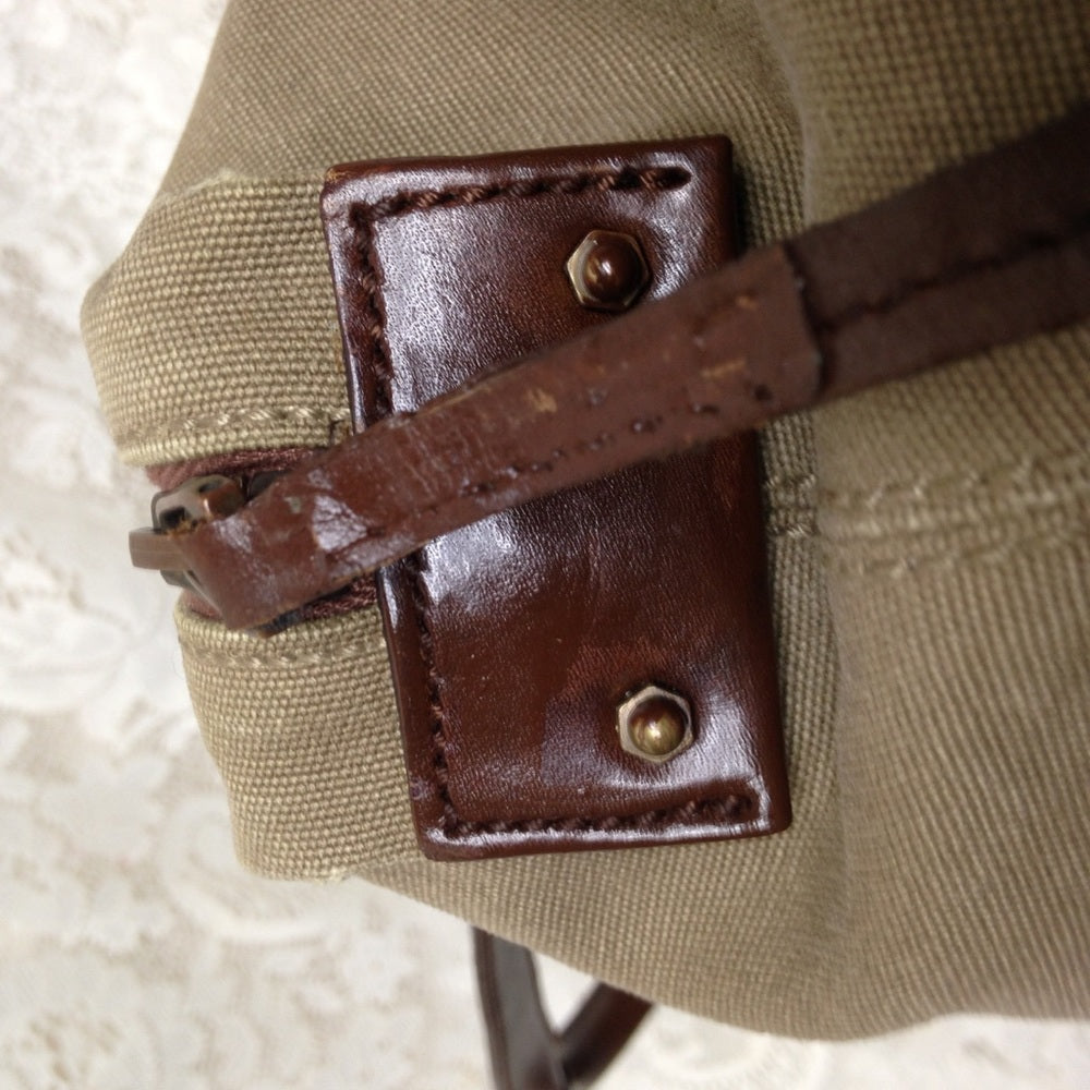 Vintage Gucci Khaki Canvas-Leather Shoulder Bag