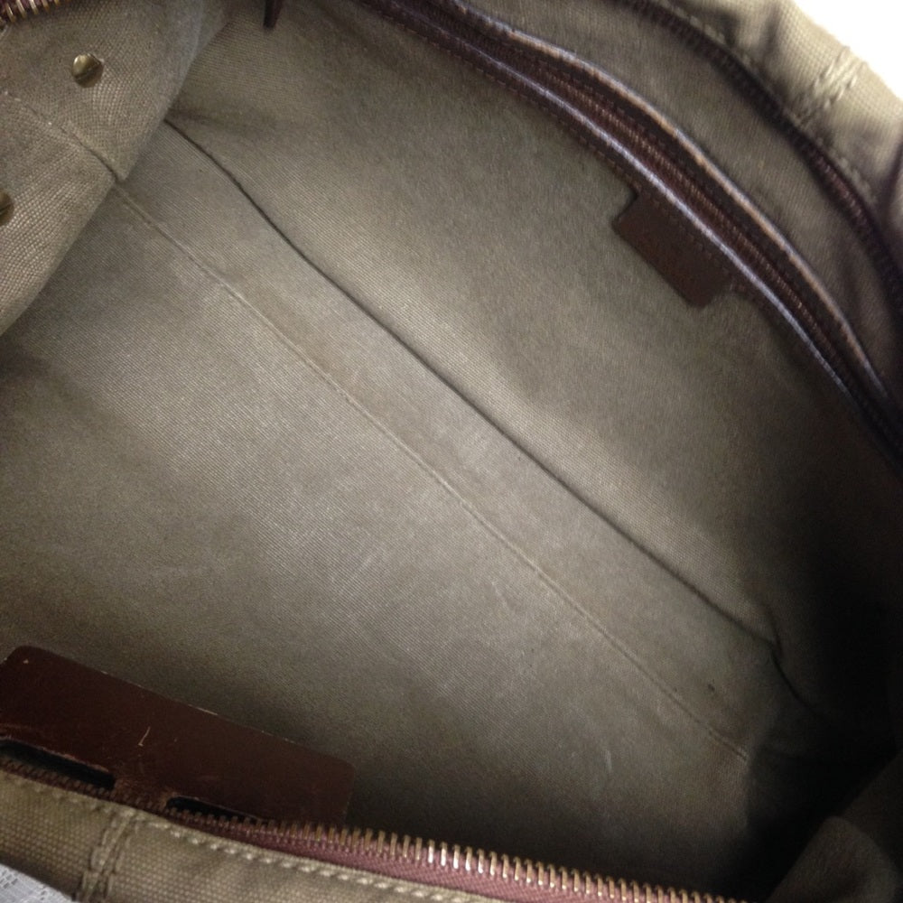 Vintage Gucci Khaki Canvas-Leather Shoulder Bag