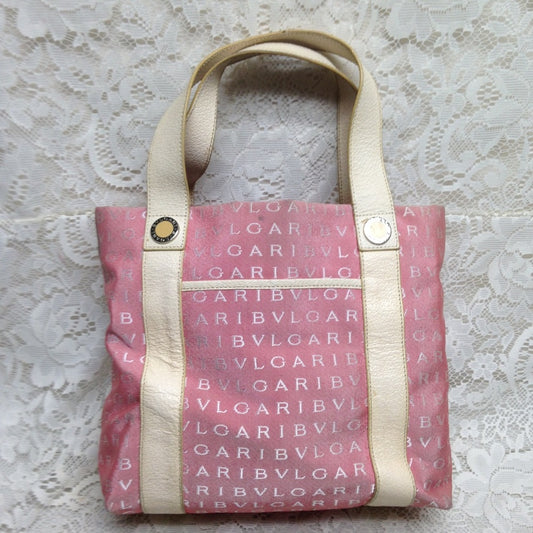 Bulgari Pink mono canvas Leather trim Shoulder bag