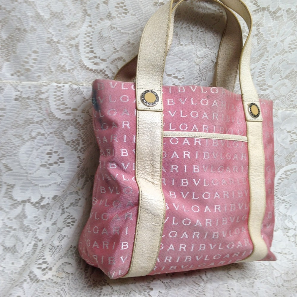 Bulgari Pink mono canvas Leather trim Shoulder bag