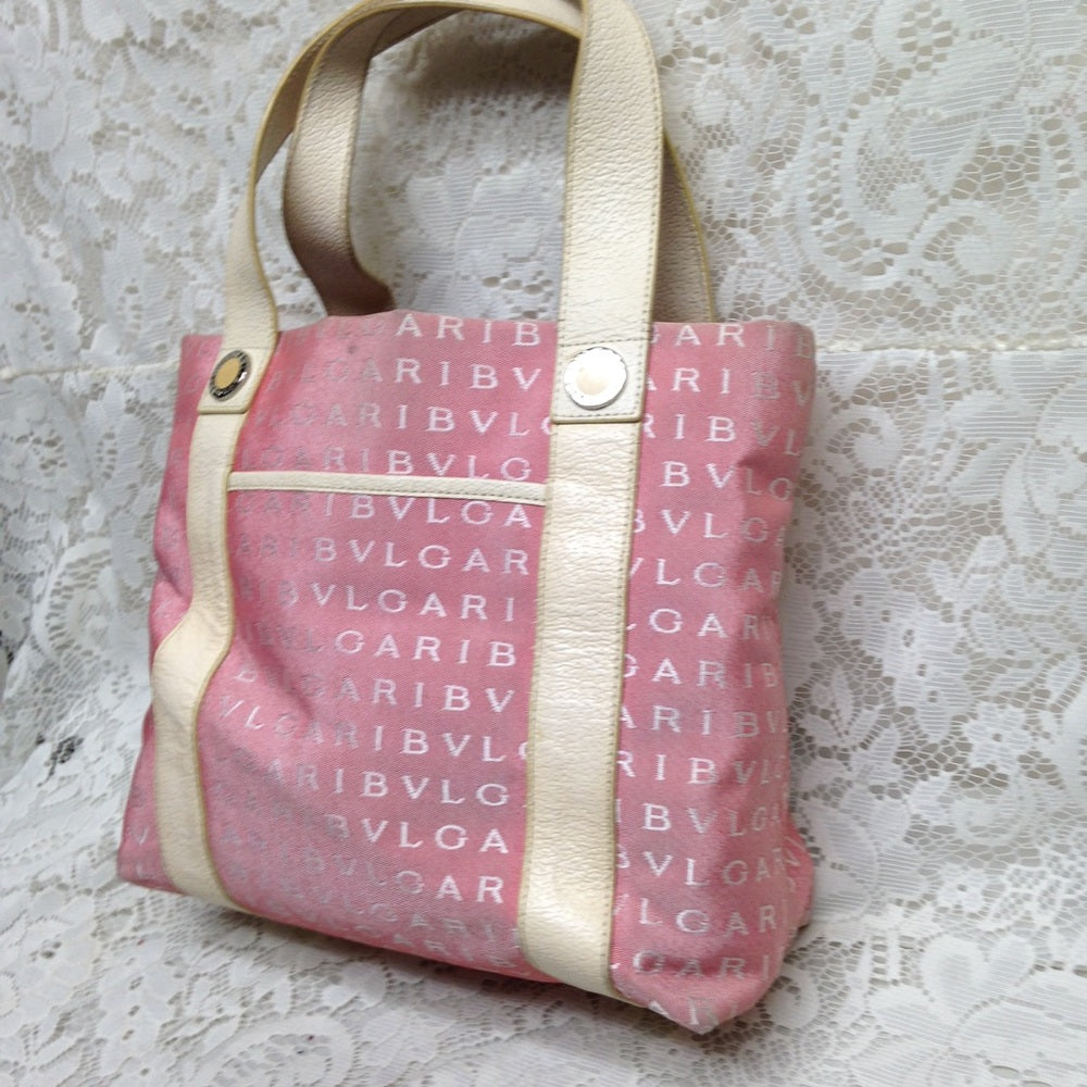 Bulgari Pink mono canvas Leather trim Shoulder bag