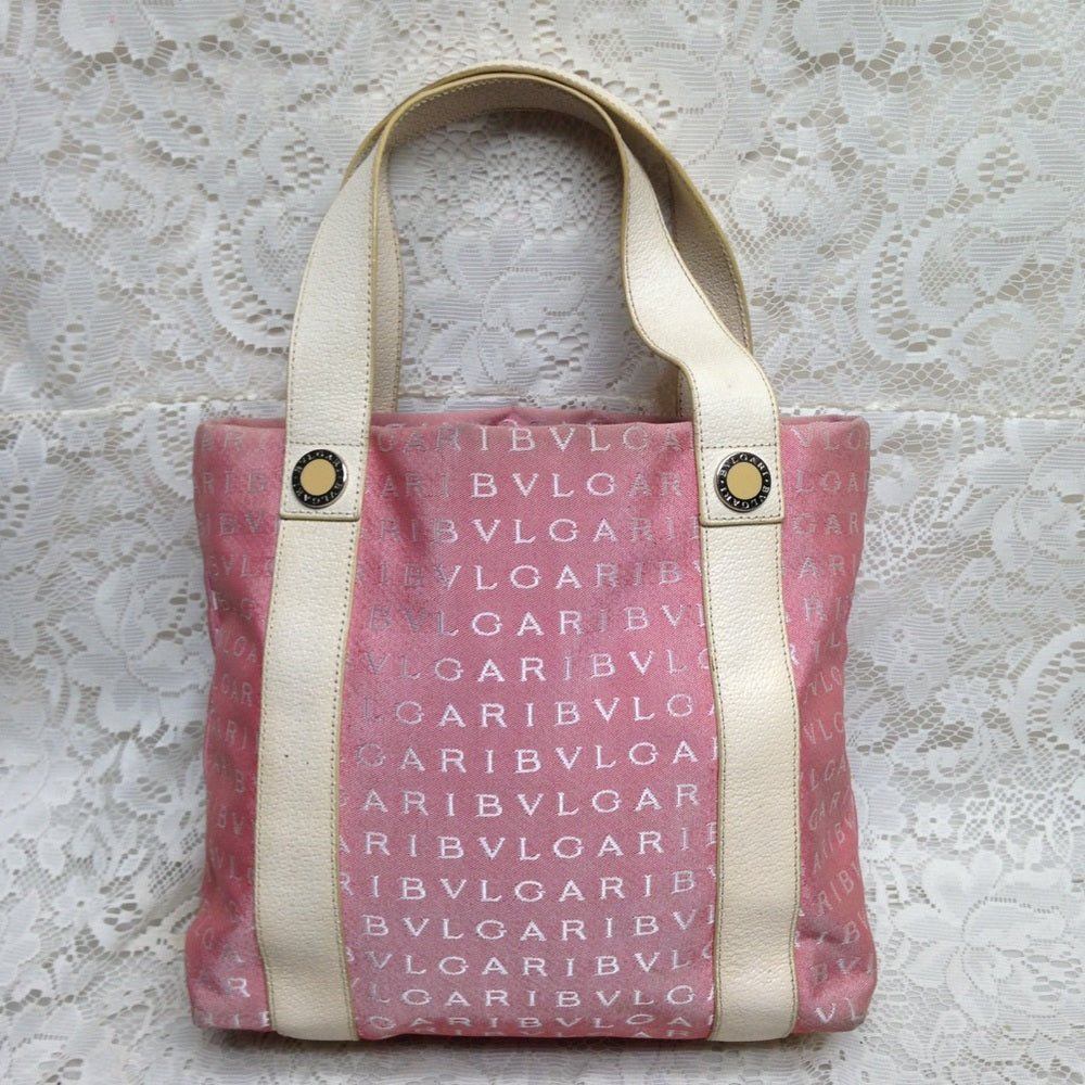 Bulgari Pink mono canvas Leather trim Shoulder bag