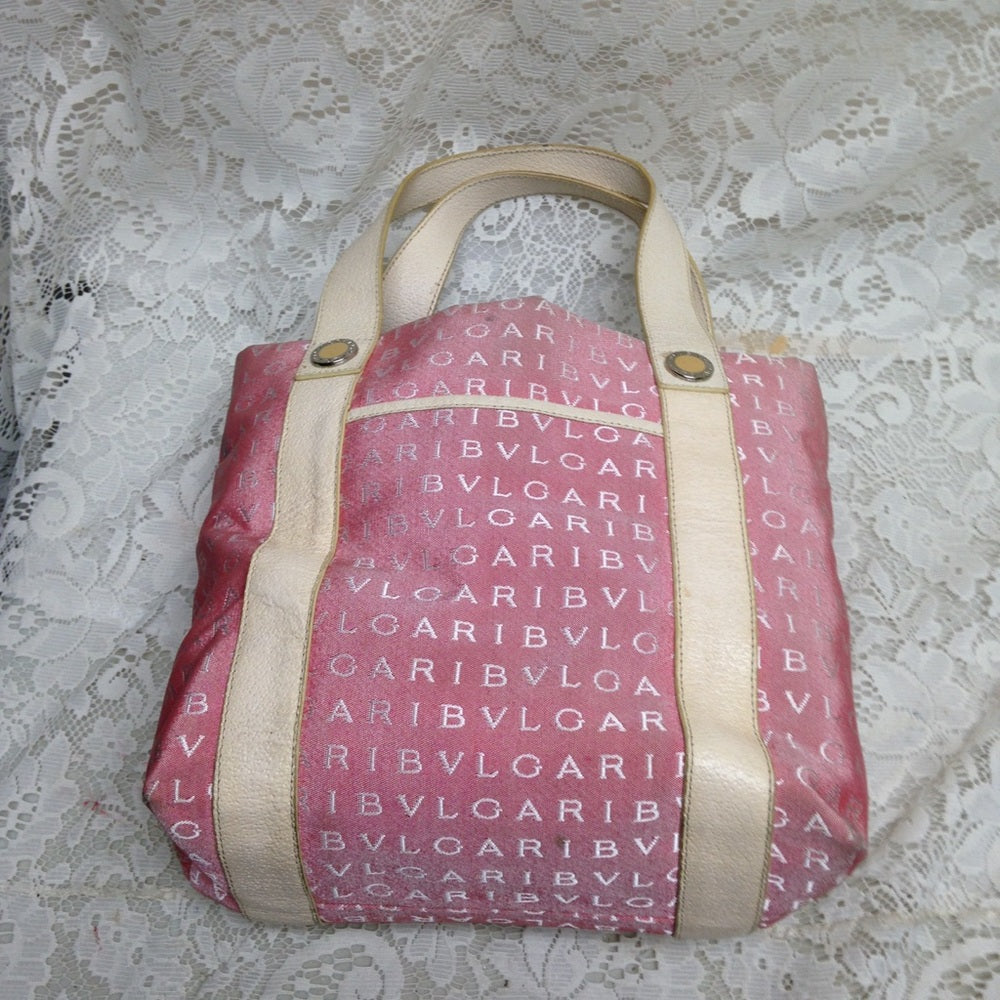 Bulgari Pink mono canvas Leather trim Shoulder bag