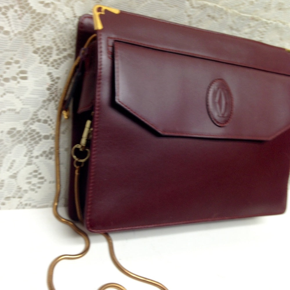 Cartier Burgundy Leather Clutch-Crossbody