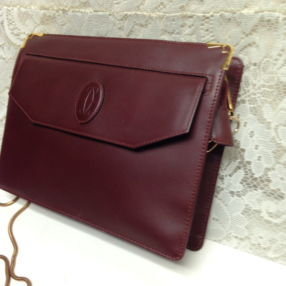 Cartier Burgundy Leather Clutch-Crossbody