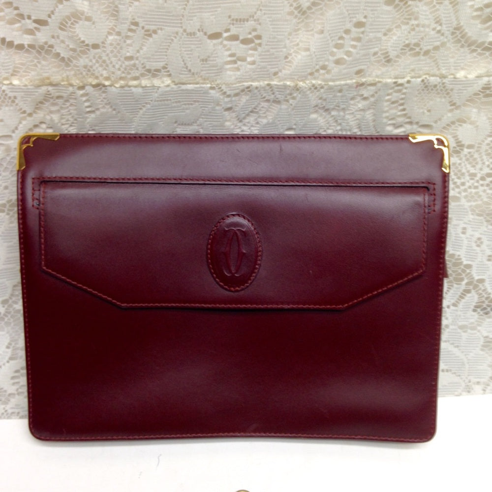 Cartier Burgundy Leather Clutch-Crossbody