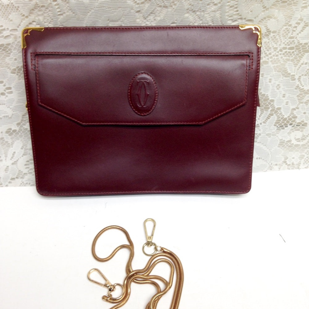 Cartier Burgundy Leather Clutch-Crossbody