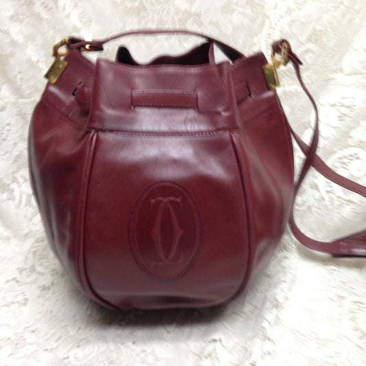 Cartier Burgundy Leather GM Drawstring Shoulder Ba