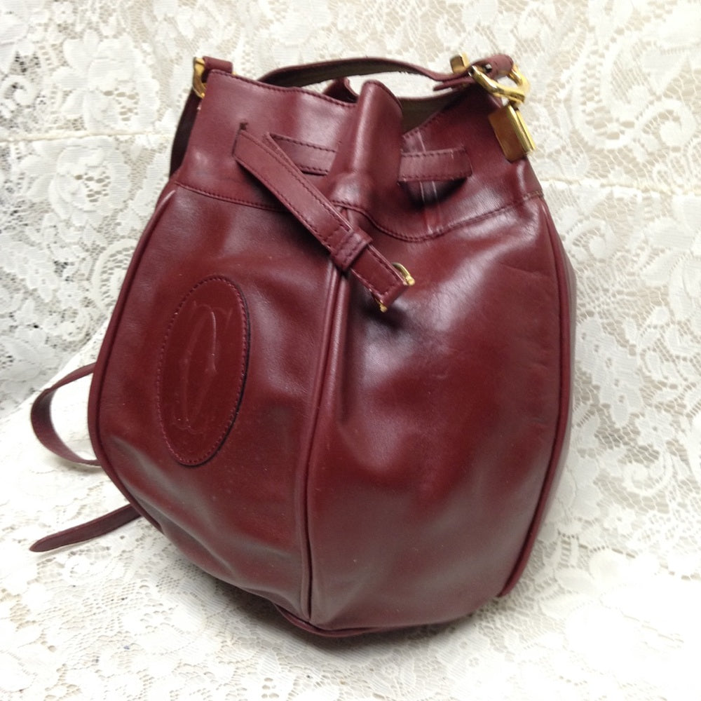 Cartier Burgundy Leather GM Drawstring Shoulder Ba