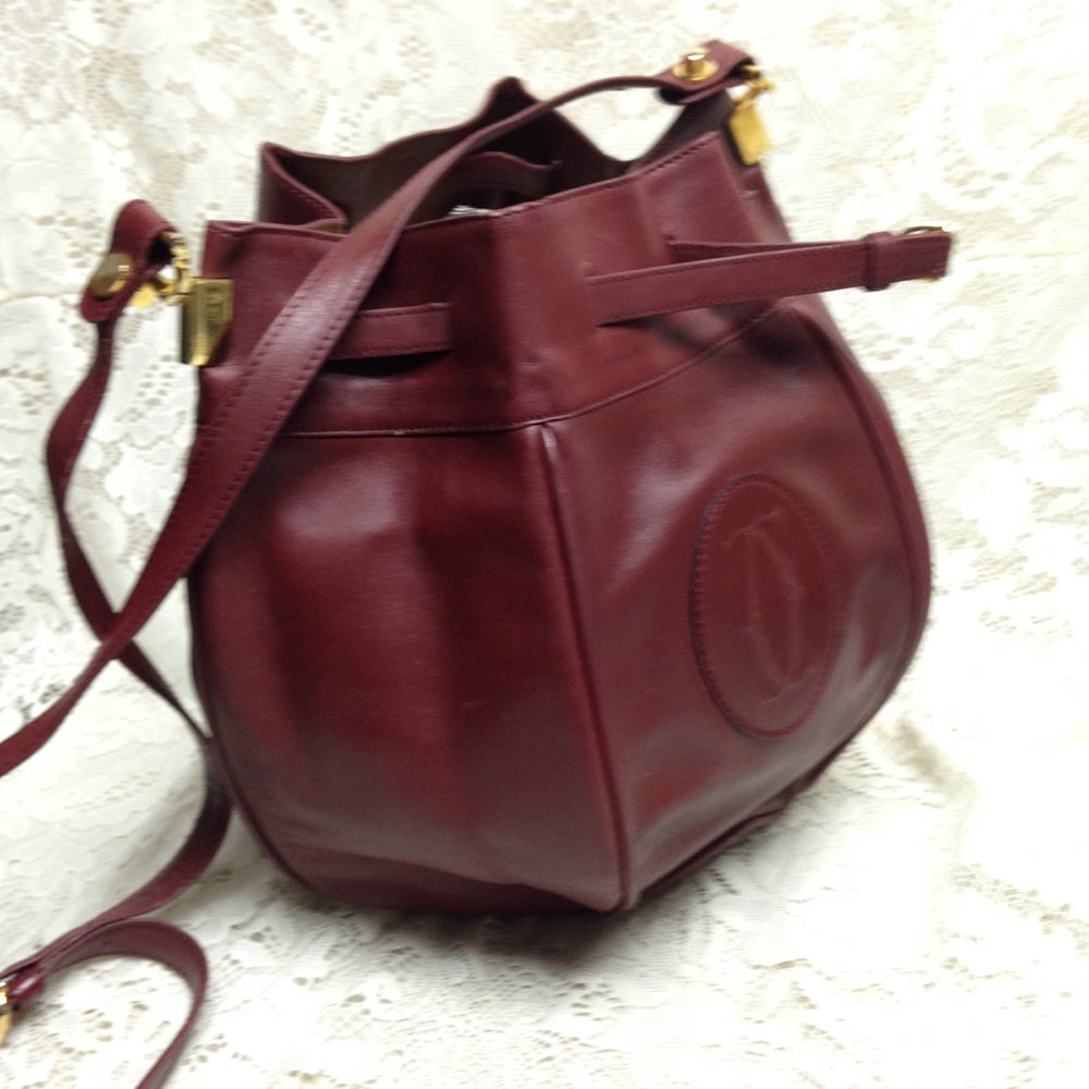 Cartier Burgundy Leather GM Drawstring Shoulder Ba