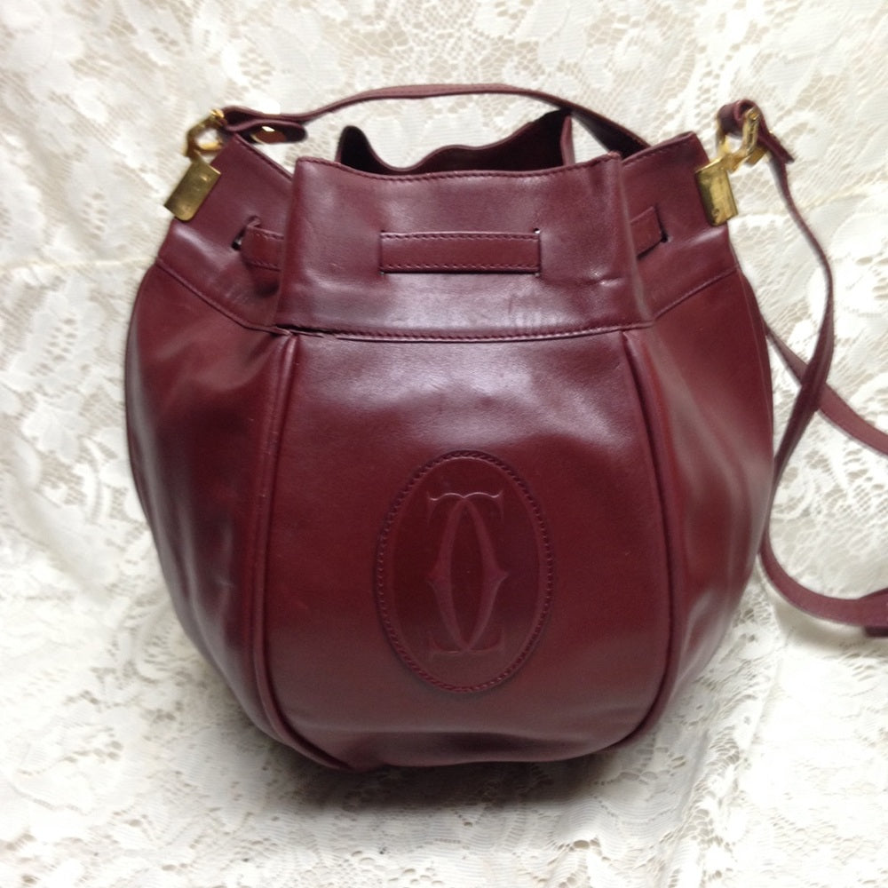 Cartier Burgundy Leather GM Drawstring Shoulder Ba