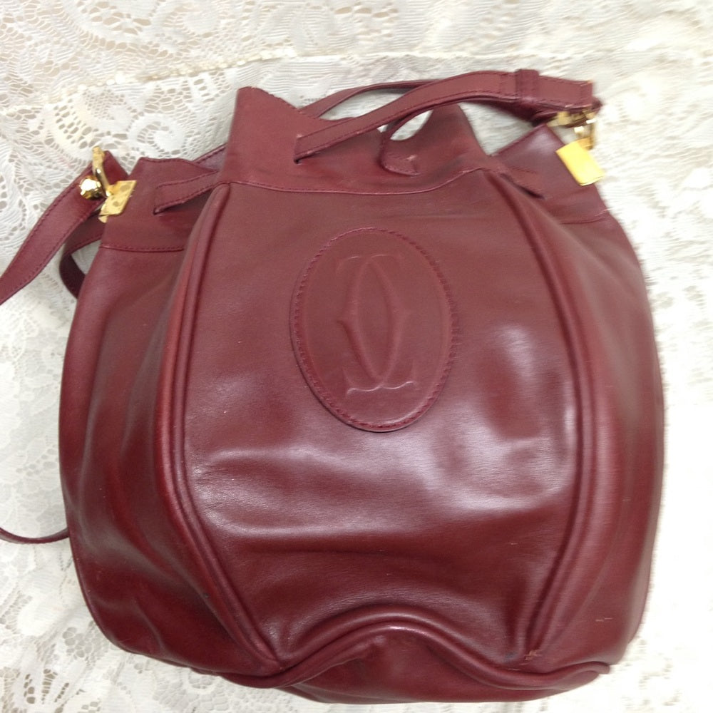 Cartier Burgundy Leather GM Drawstring Shoulder Ba