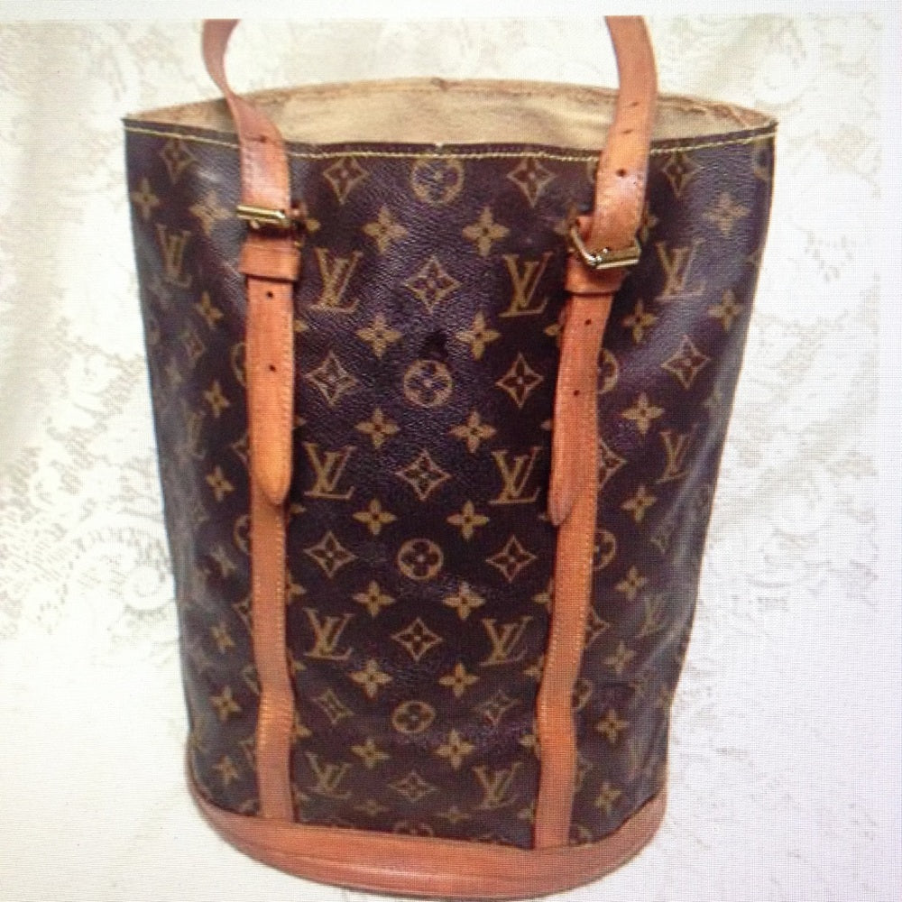 Authentic Louis Vuitton Brown Mono GM Bucket  SBag