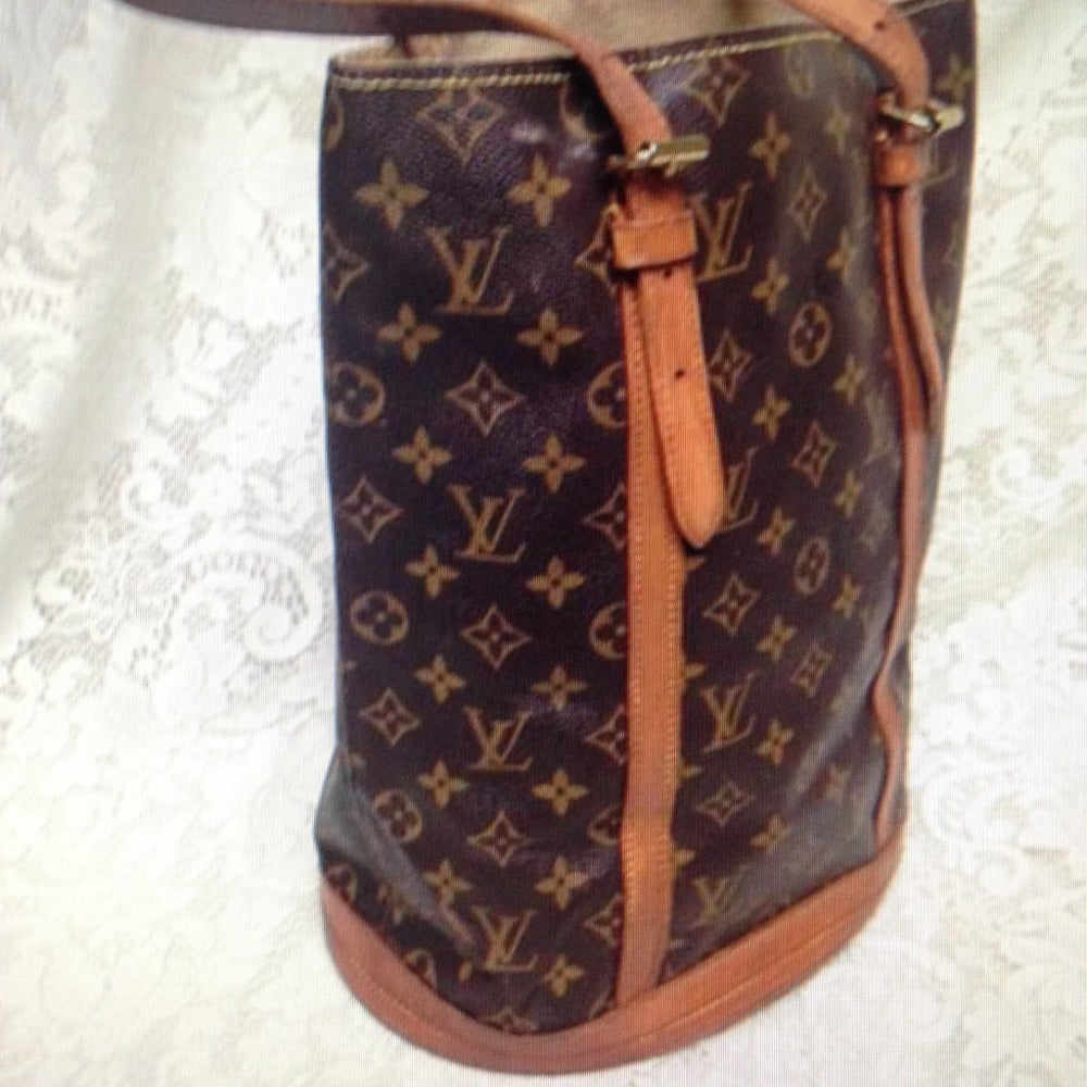 Authentic Louis Vuitton Brown Mono GM Bucket  SBag