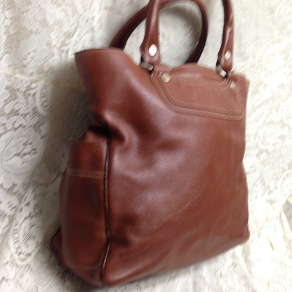 Celine Brown Leather Large Handbag-Tote 13x13x5in