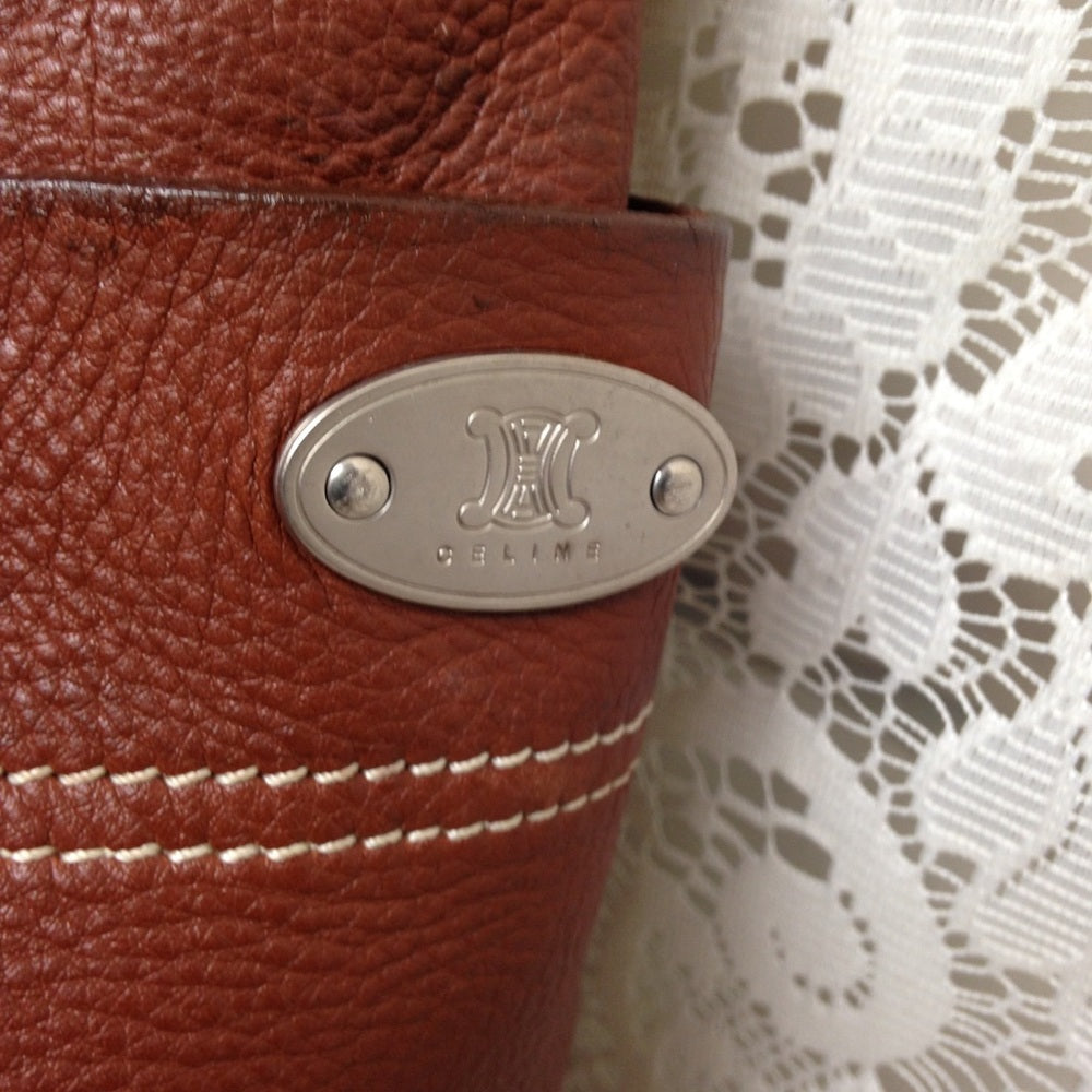 Celine Brown Leather Large Handbag-Tote 13x13x5in