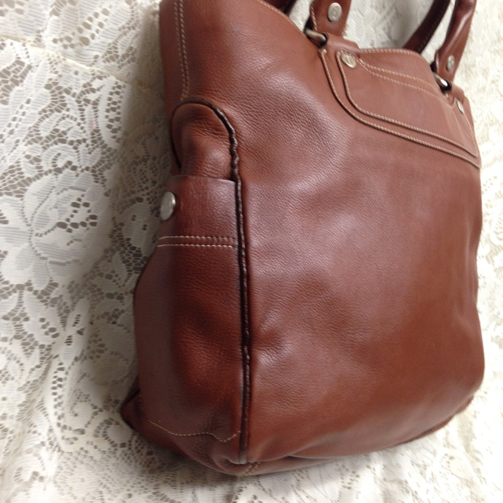 Celine Brown Leather Large Handbag-Tote 13x13x5in