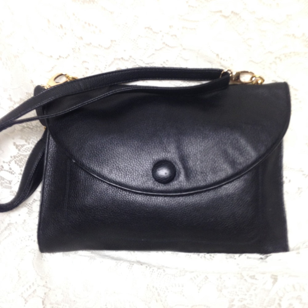 Vintage, Hudsons Black Leather Envelope-Crossbody